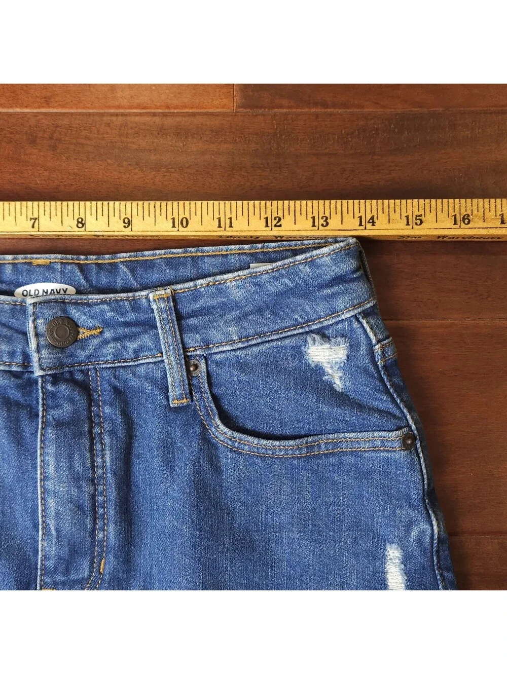Old Navy  Distressed Straight Denim Skirt Women Size 4 Medium Wash Blue Classic